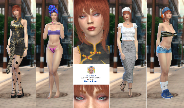 Maeve Ryan redhead custom character Sims 4 CAS outfit preview - thumbnail