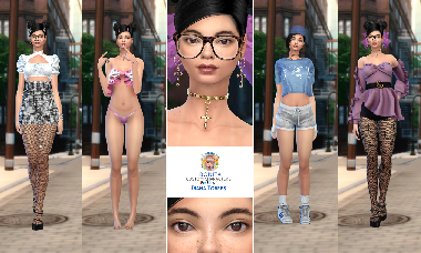 Diana Torres brunette custom character Sims 4 CAS outfit preview - thumbnail