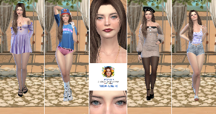 Megan Collins trending girls custom character Sims 4 CAS outfit preview - thumbnail
