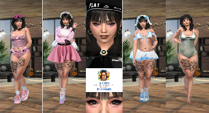 Jenn Shimizu young custom character Sims 4 CAS outfit preview - thumbnail